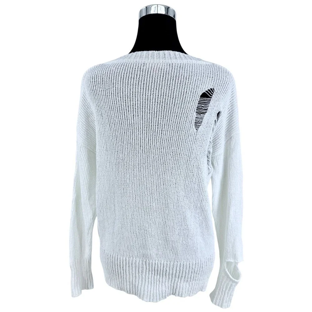 Vtg 90s Saks Fifth Avenue White Distressed V-Neck Sweater | Grunge Indie Sleaze - Picture 12 of 16